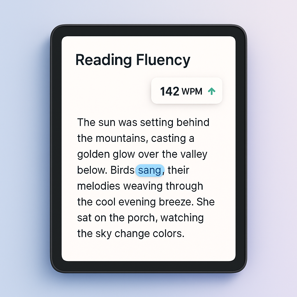 Interface de lecture fluide avec compteur de mots par minute et surlignage des mots